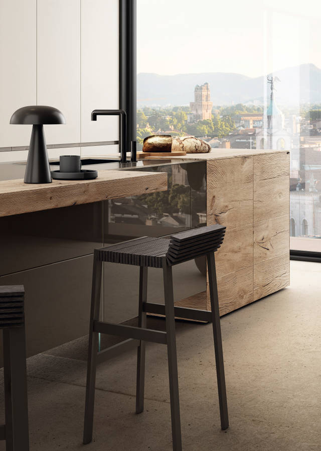 modern kitchen island wood and glass brown | 36e8 Kitchen | LAGO