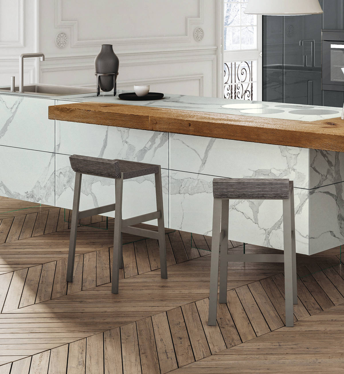 marble kitchen with wooden peninsula | 36e8 Marble XGlass Kitchen | LAGO marble kitchen with wooden peninsula | 36e8 Marble XGlass Kitchen | LAGO