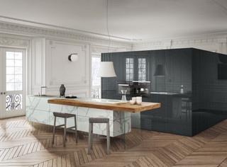 cucina in marmo con penisola in legno | Cucina 36e8 Marble XGlass| LAGO