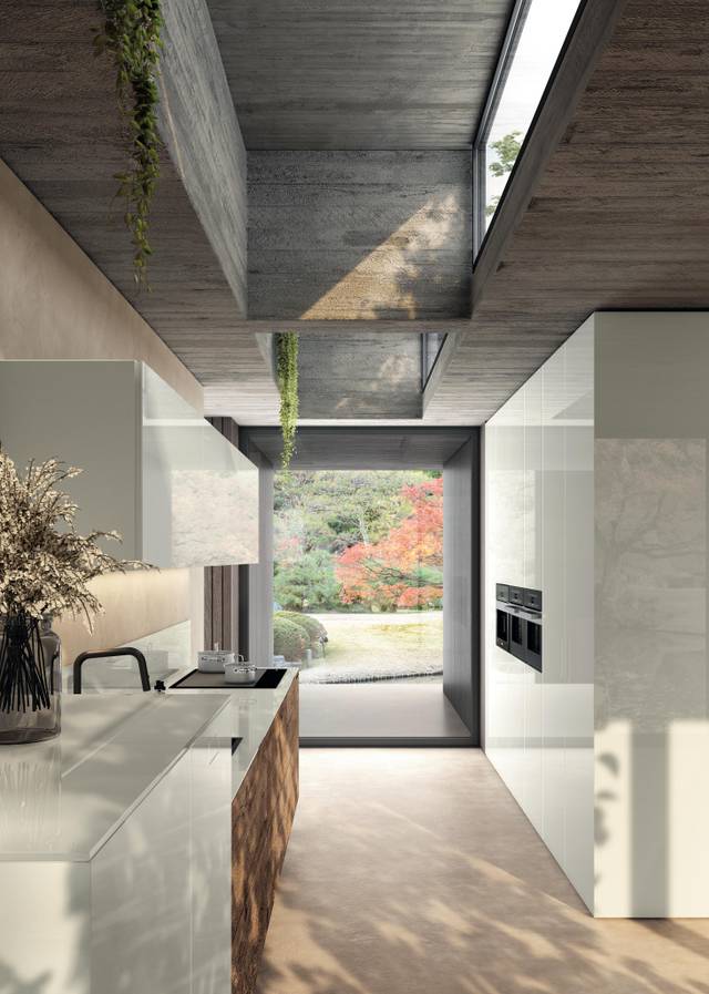 linear kitchen in white glass and wood | 36e8 Kitchen | LAGO linear kitchen in white glass and wood | 36e8 Kitchen | LAGO