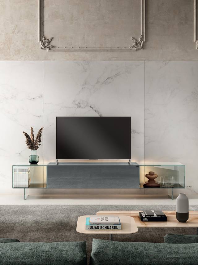 mobile tv moderno elegante in vetro trasparente | Mobile TV 36e8 Glass | LAGO