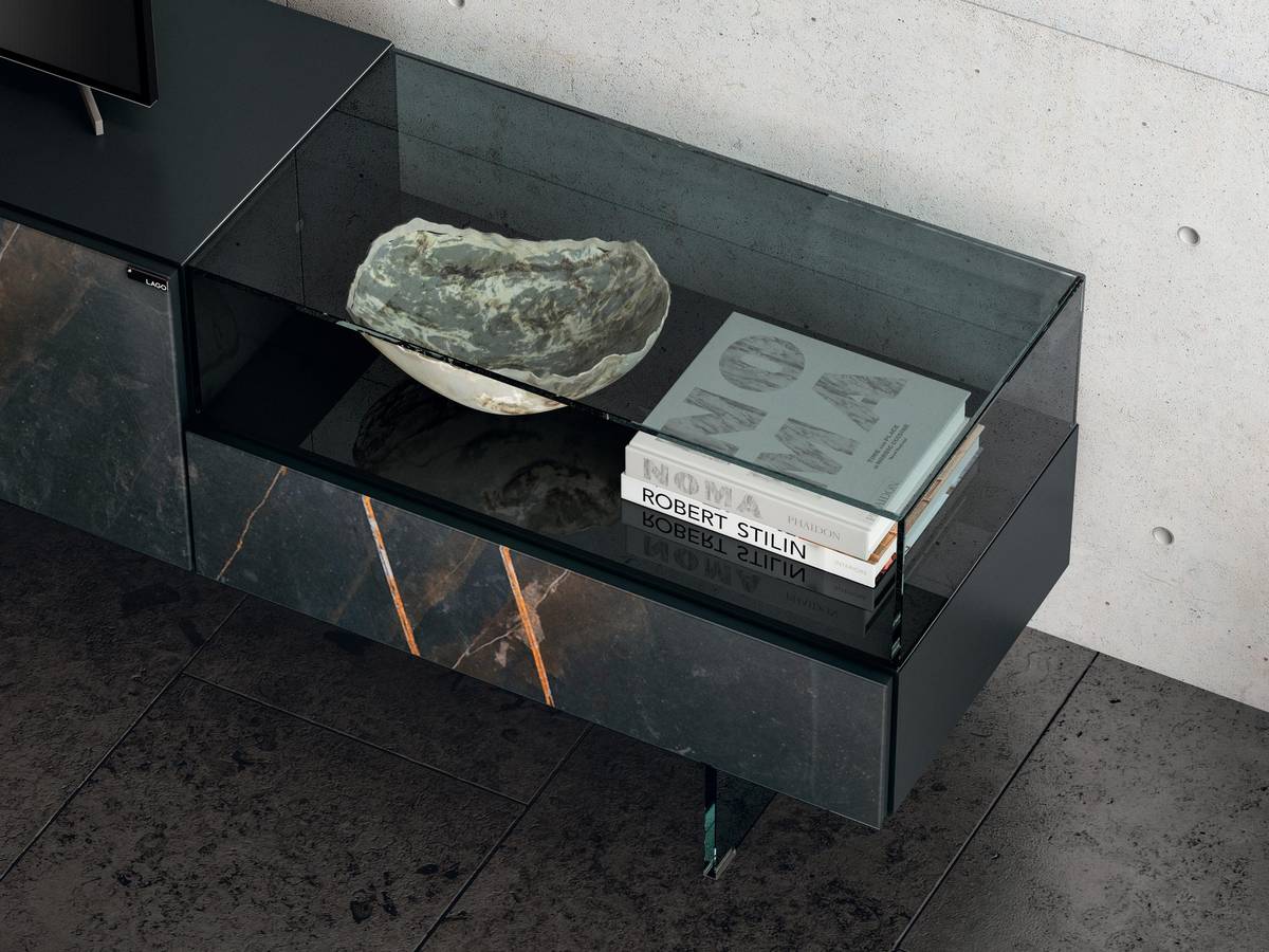 almacenador en cristal mueble tv moderno | Mueble Tv 36e8 Glass | LAGO