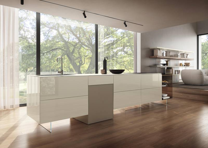 cocina isla de cristal blanco | Cocina 36e8 | LAGO