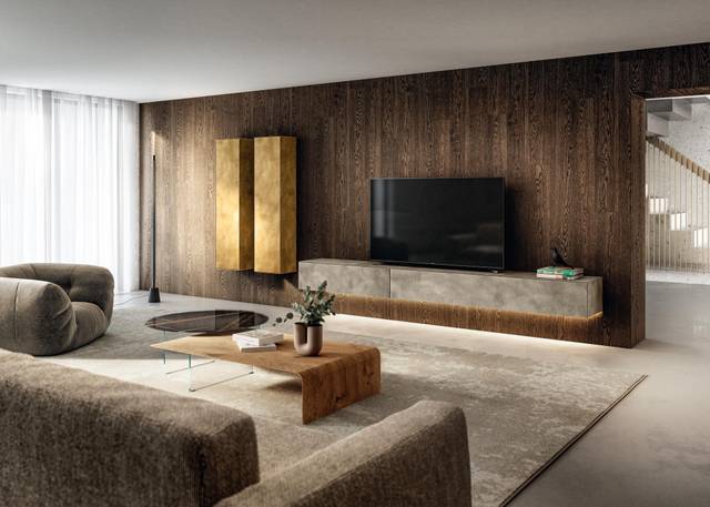 Système mural TV avec rangement vertical |Paroi Aménagée Materia | LAGO 