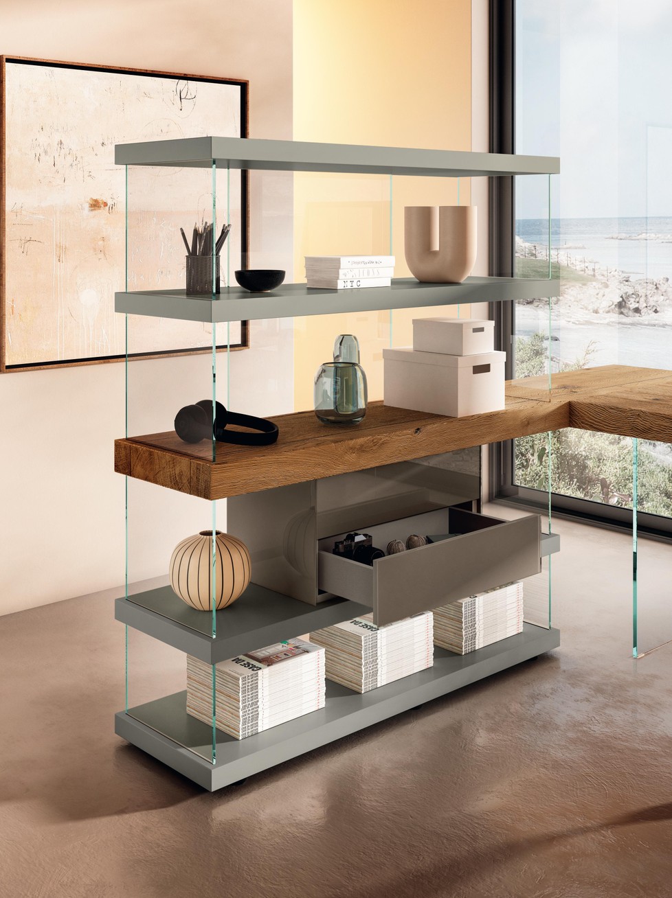 bibliothèque suspendue avec bureau d’angle | Home Office | LAGO