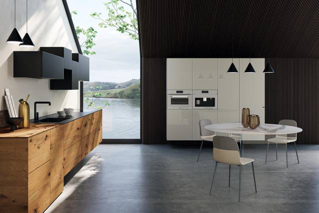 wooden kitchen with glass kitchen pantry unit | 36e8 Wildwood Kitchen | LAGO