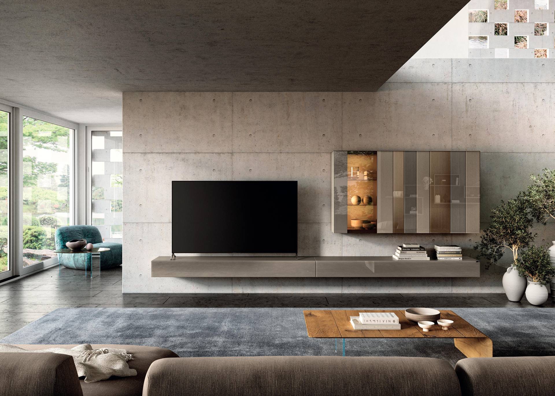 suspended glass living room wall unit with lighting | N.O.W. Wall Unit | LAGO suspended glass living room wall unit with lighting | N.O.W. Wall Unit | LAGO