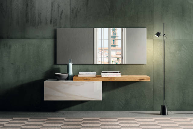 pupitre en marbre clair et bois avec miroir| Console 36e8 | LAGO