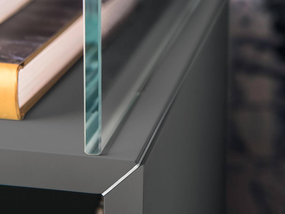 bookcase glass support detail | Air Bookshelf | LAGO
