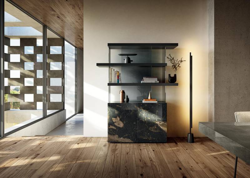 nero marble floating bookcase | Air Shelving | LAGO