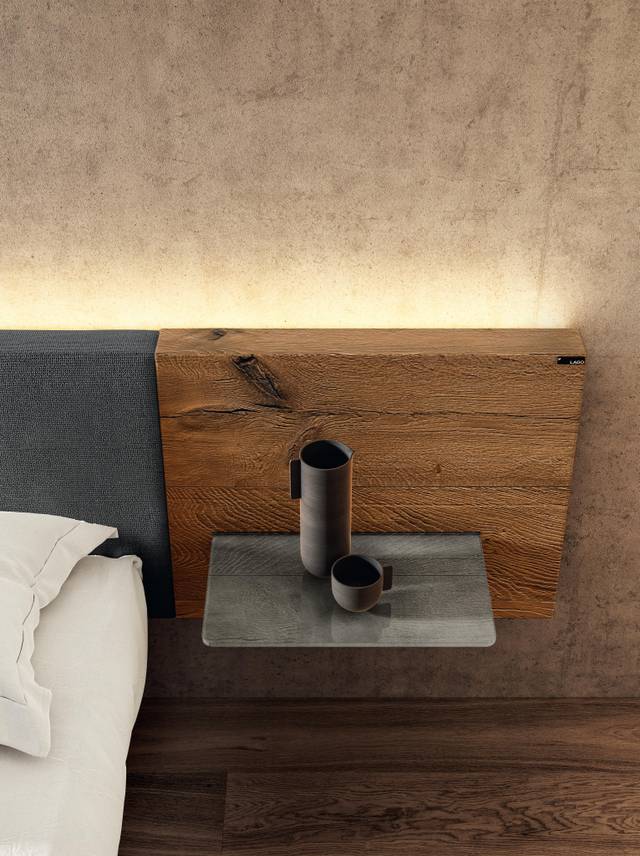 repisa cabecera madera y tejido | Cama Fluttua | LAGO