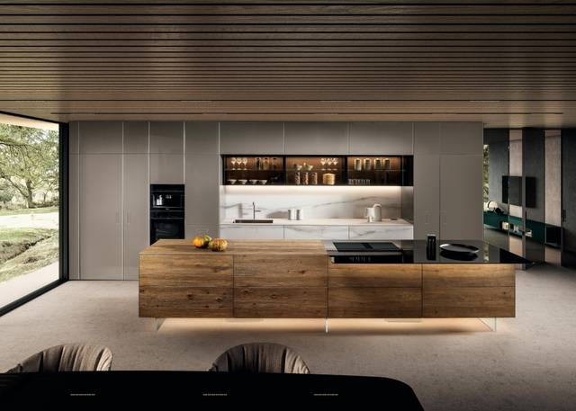 designer kitchen suspended in wood and glass | 36e8 Kitchen | LAGO