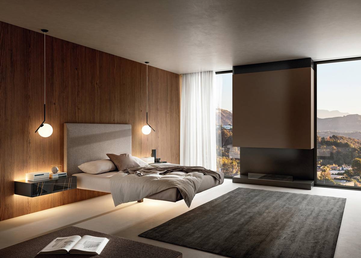 bed with upright fabric headboard | Fluttua bed | LAGO bed with upright fabric headboard | Fluttua bed | LAGO