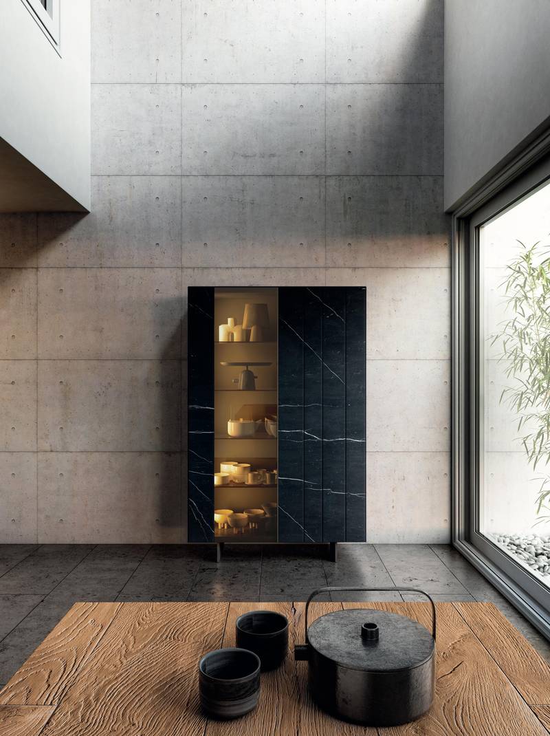 mobile in vetro marmo xglass nero| Madia N.O.W. | LAGO
