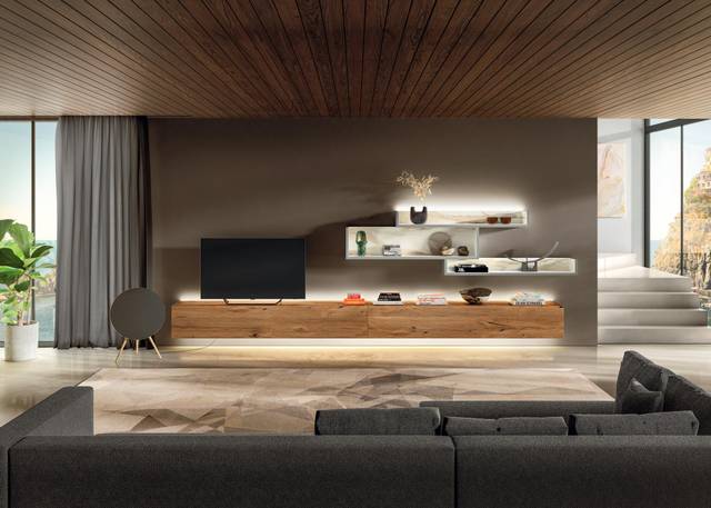white and wood equipped wall | Lagolinea Wall Unit | LAGO