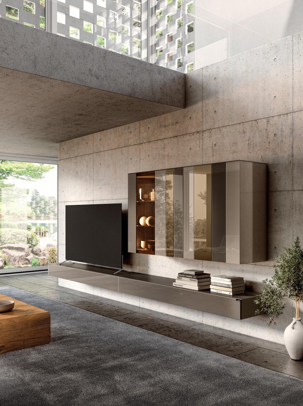 glass suspended  living room wall unit | N.O.W. Wall Unit | LAGO