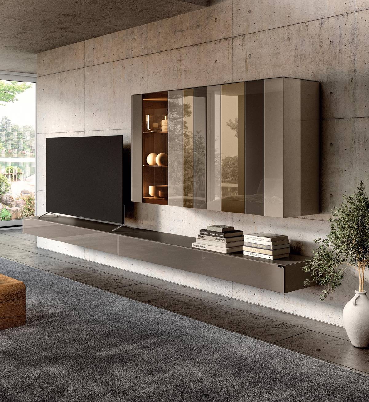 glass suspended living room wall unit | N.O.W. Wall Unit | LAGO glass suspended living room wall unit | N.O.W. Wall Unit | LAGO