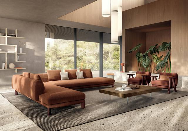 brown fabric sofa and wooden legs | Altana Sofa | LAGO brown fabric sofa and wooden legs | Altana Sofa | LAGO