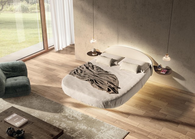 Cama suspendida para habitación moderna | Cama Roundy Fluttua | LAGO