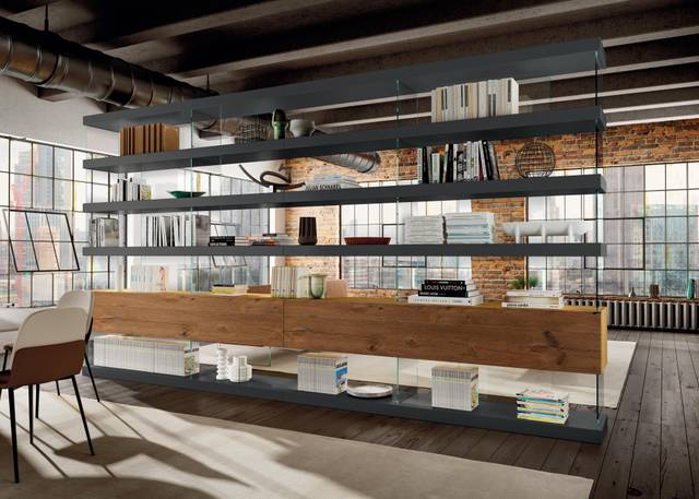 bibliothèque séparatrice avec élément de rangement en bois | Bibliothèque Air | LAGO