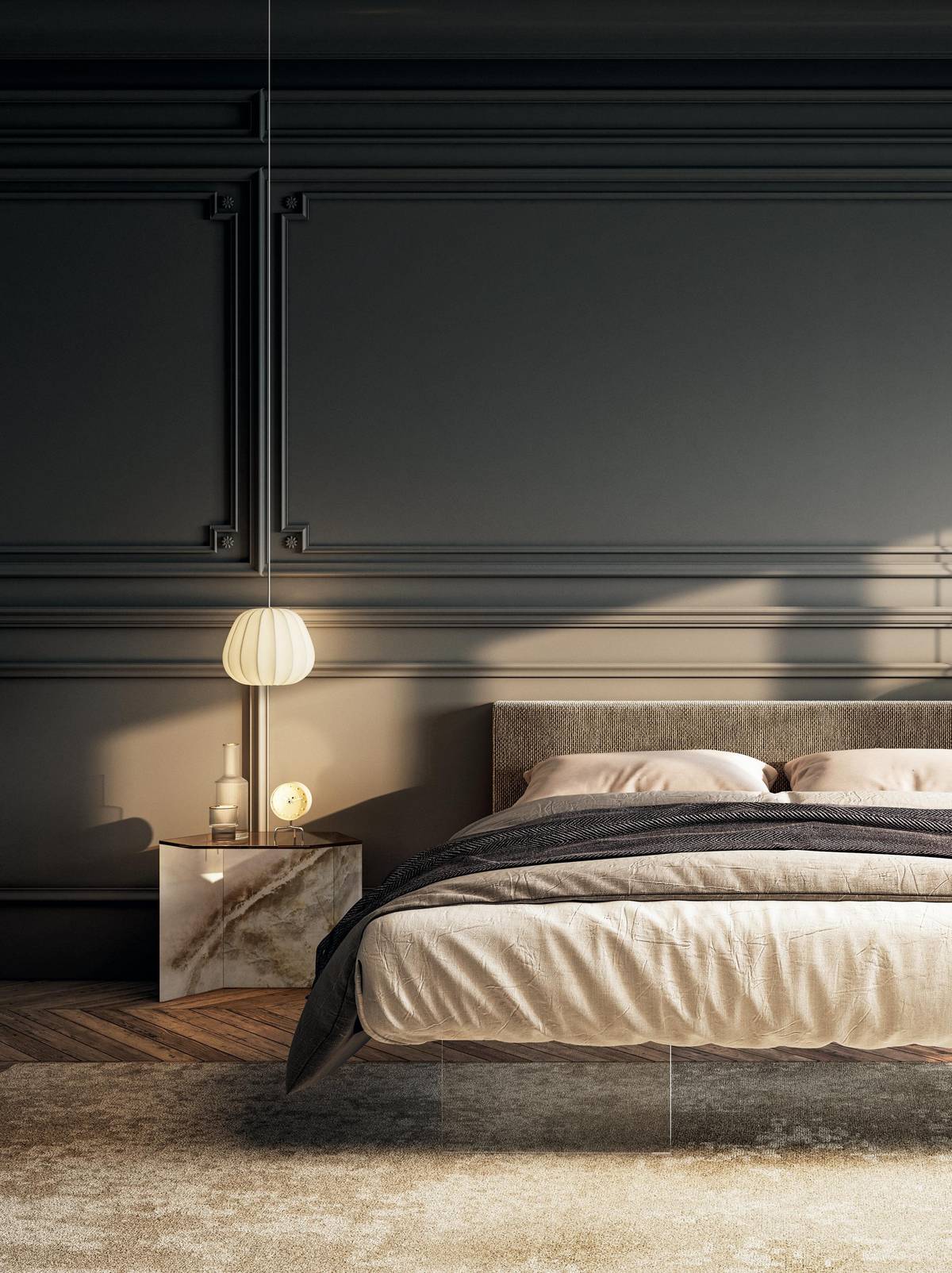 cama moderna con cabecero de tela beige | Cama Air | LAGO cama moderna con cabecero de tela beige | Cama Air | LAGO