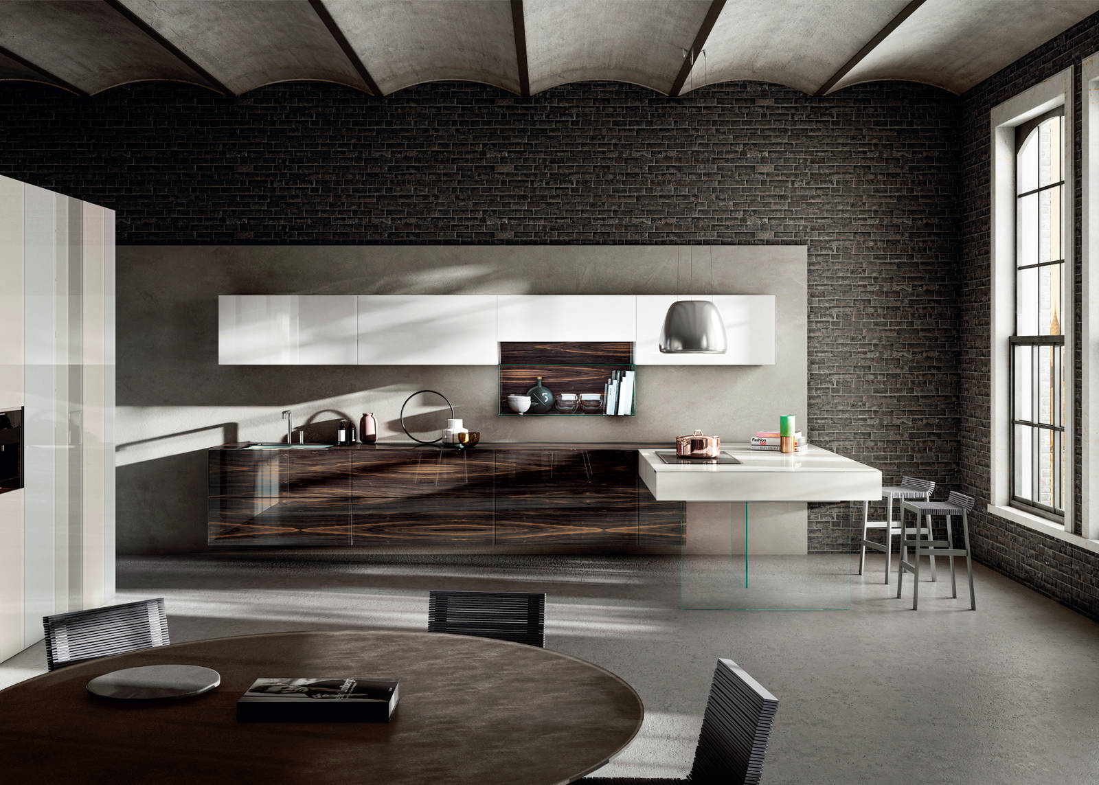 cucina moderna bianca e marrone | Cucina 36e8 Wood XGlass | LAGO cucina moderna bianca e marrone | Cucina 36e8 Wood XGlass | LAGO