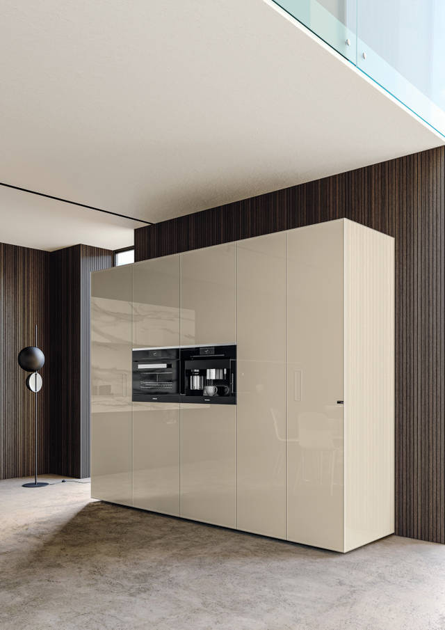 beige polished glass kitchen pantry unit | Kitchen | LAGO