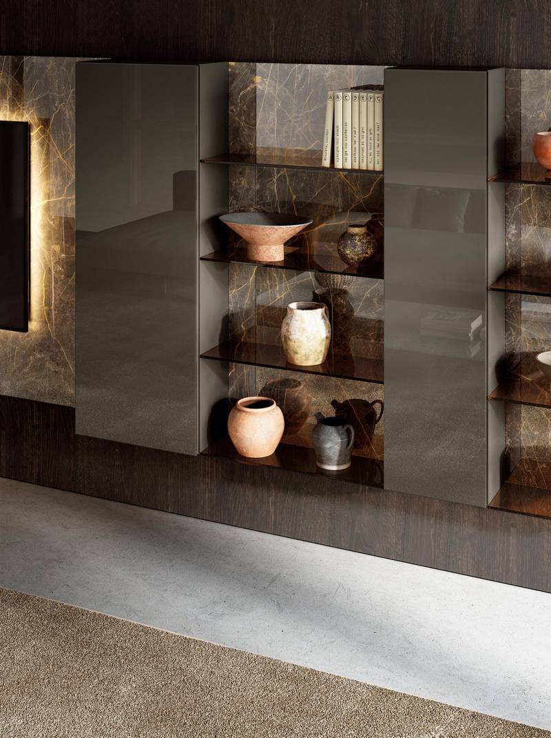 parete attrezzata design con mensole in vetro | Parete Attrezzata 36e8 | LAGO
