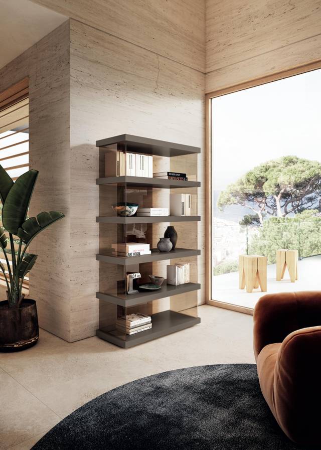 design bookcase with smoked glass supports | Air Bookshelf | LAGO