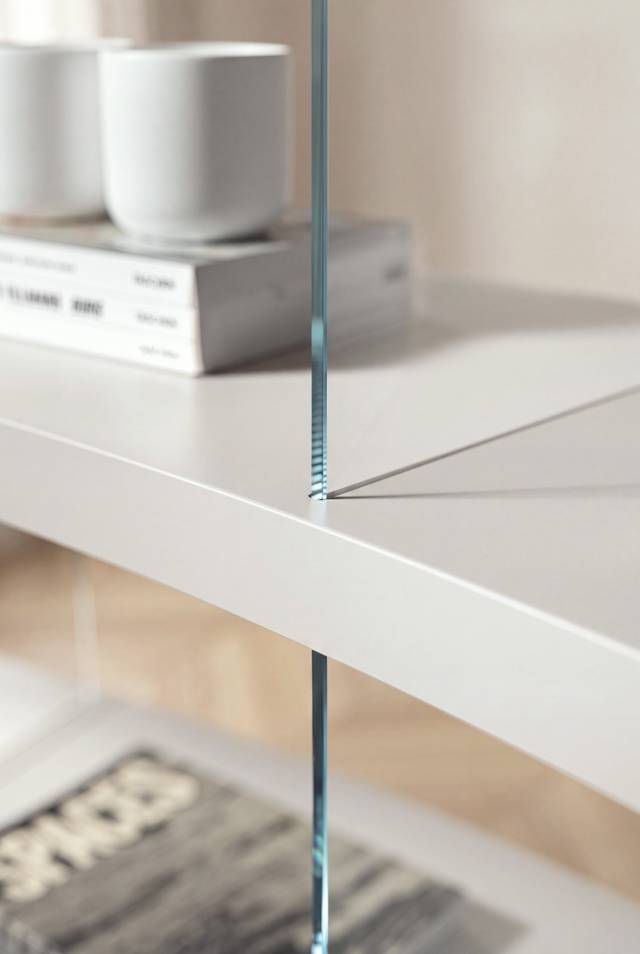 White and Glass Bookcase | Air Roundy Bookshelf | LAGO