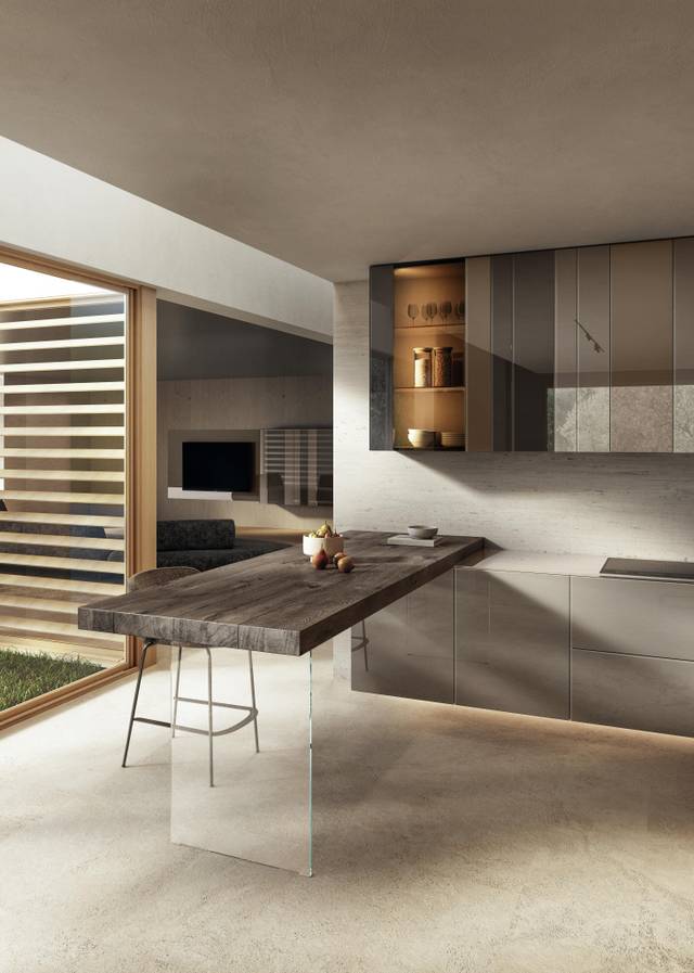 kitchen with wood and glass island | N.O.W. Kitchen | LAGO