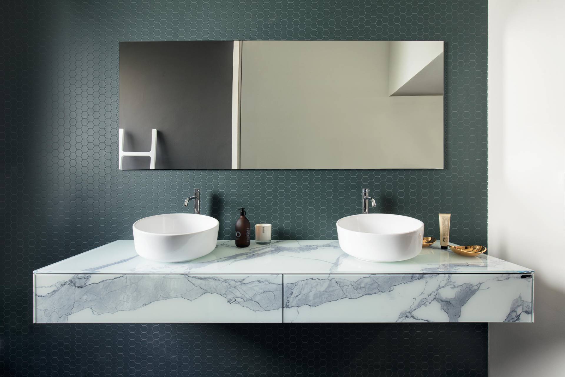 white ceramic washbasin with marble drawer | Inbilico Basin | LAGO white ceramic washbasin with marble drawer | Inbilico Basin | LAGO