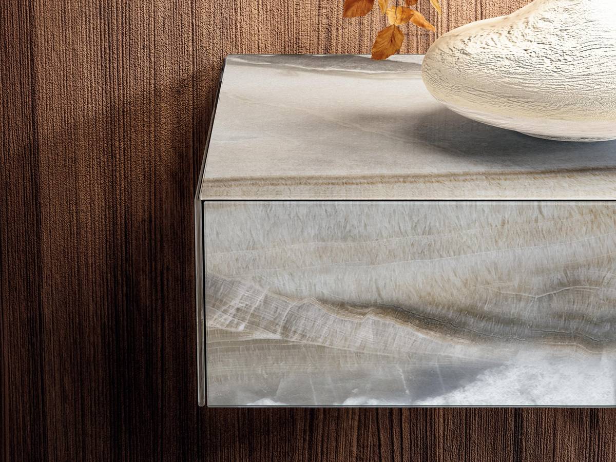 bedside table detail in light marble | Materia Bedside Table | LAGO