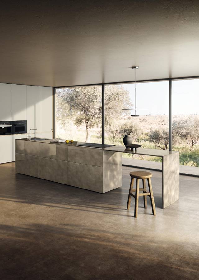 isla de cocina moderna beige | Cocina 36e8 Cut | LAGO