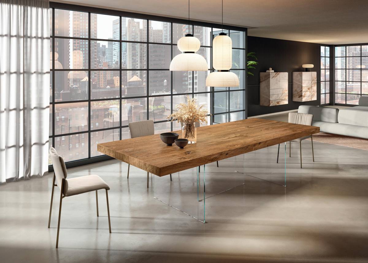 mesa de madera y cristal con tapa rectangular | Mesa Air | LAGO