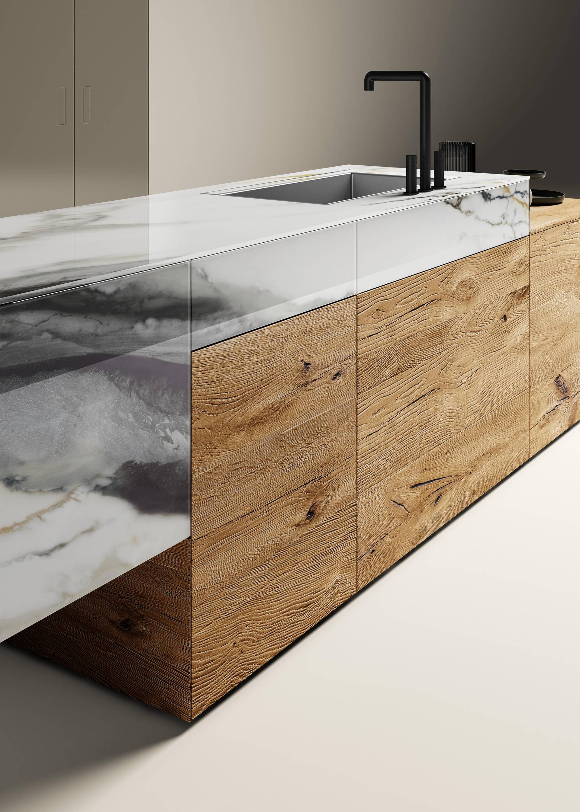 Cucina con isola 36e8 marble xglass - Lago - Fattorini Design