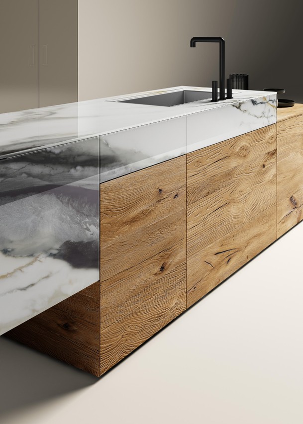 encimera cocina en madera y mármol  | Cocina 36e8 | LAGO