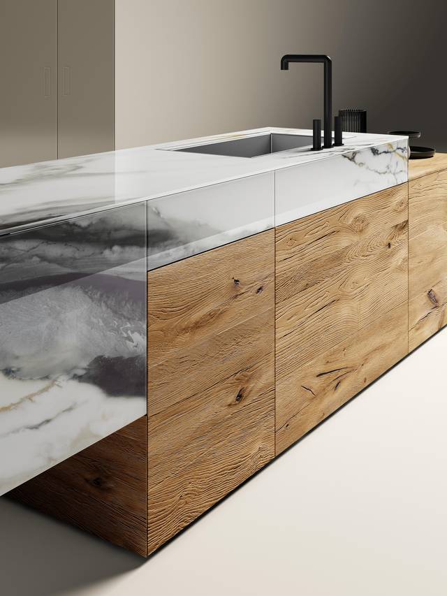 plan de travail cuisine en bois et marbre | Cuisine 36e8 | LAGO