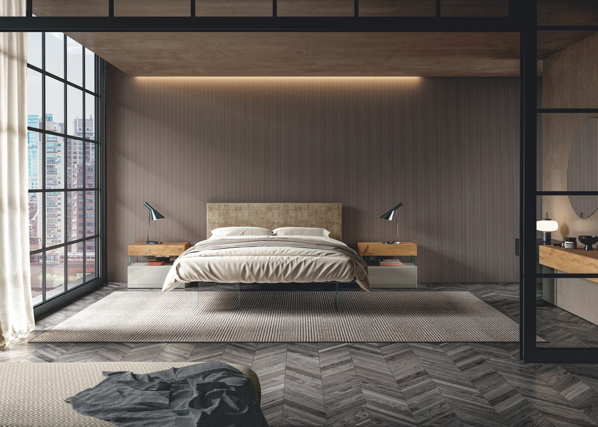 lit moderne avec tête de lit en tissu pour la chambre à coucher | Lit Air | LAGO