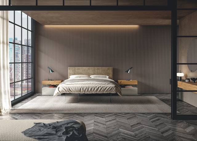 cama moderna con cabecero de tela para dormitorio | Cama Air | LAGO