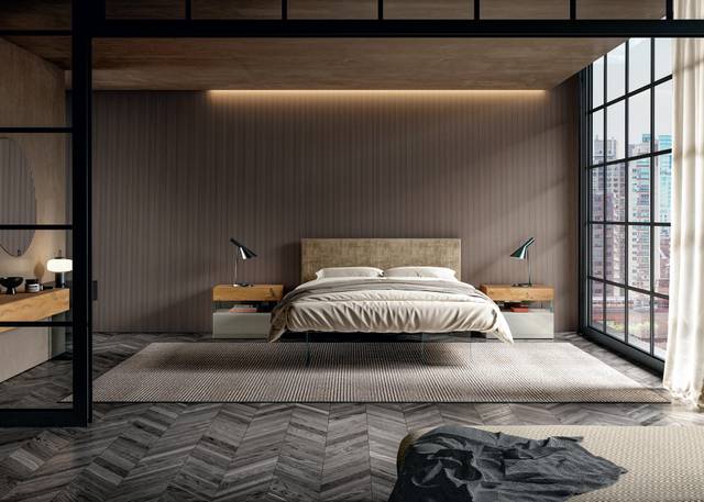 lit moderne avec tête de lit en tissu pour la chambre à coucher | Lit Air | LAGO