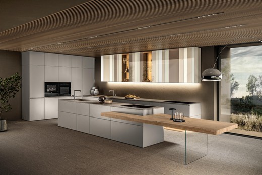 modern kitchen with island with coloured wall units | N.O.W. Kitchen | LAGO