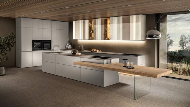 cucina moderna con isola con pensili colorati | Cucina N.O.W. | LAGO cucina moderna con isola con pensili colorati | Cucina N.O.W. | LAGO