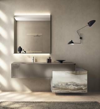 suspended glass bathroom cabinet with mirror | 36e8 Basin | LAGO suspended glass bathroom cabinet with mirror | 36e8 Basin | LAGO