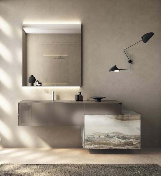 suspended glass bathroom cabinet with mirror | 36e8 Basin | LAGO suspended glass bathroom cabinet with mirror | 36e8 Basin | LAGO