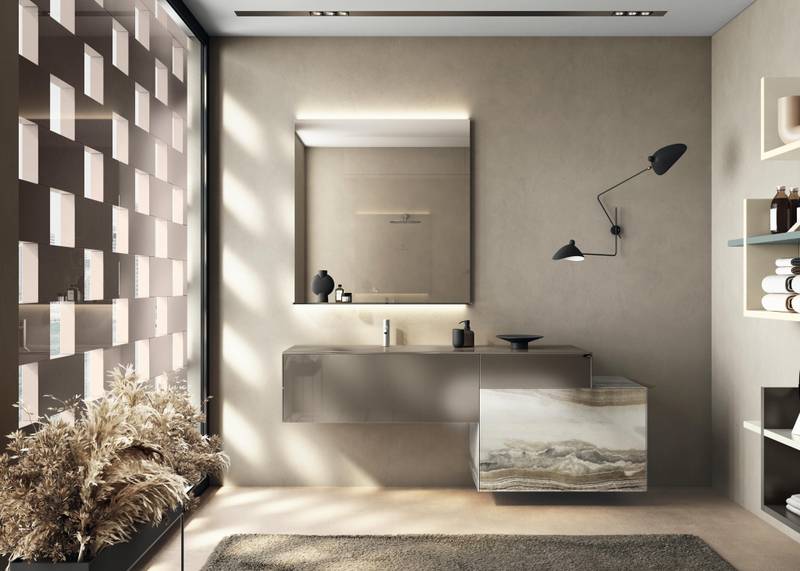 mobile bagno sospeso in vetro con specchio | Lavabo 36e8 | LAGO