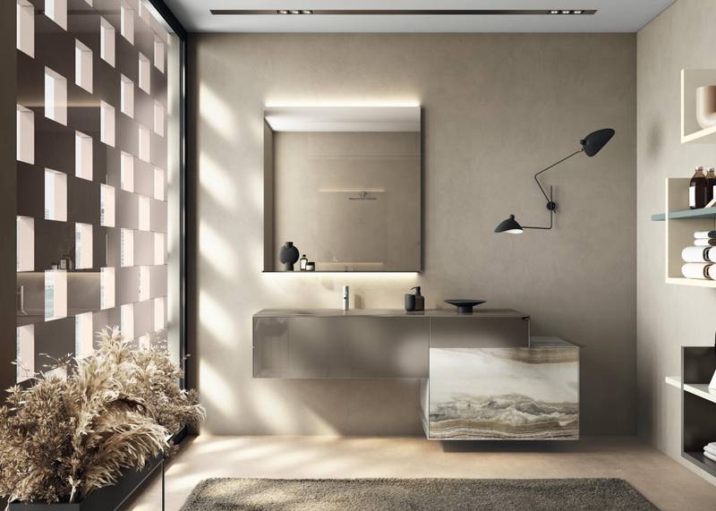 suspended glass bathroom cabinet with mirror | 36e8 Basin | LAGO suspended glass bathroom cabinet with mirror | 36e8 Basin | LAGO