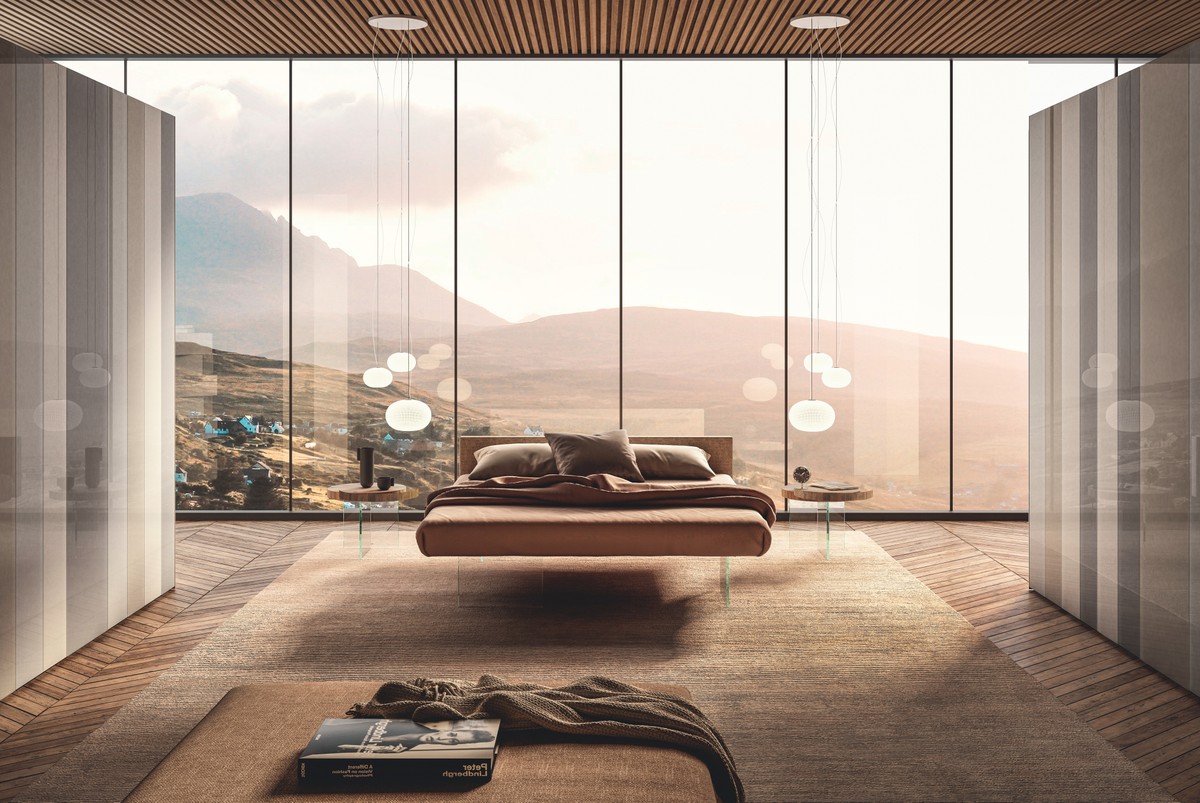 modern bed with fabric headboard | Air Bed | LAGO