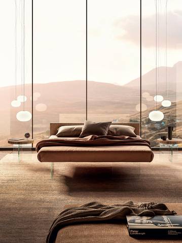 modern bed with fabric headboard | Air Bed | LAGO