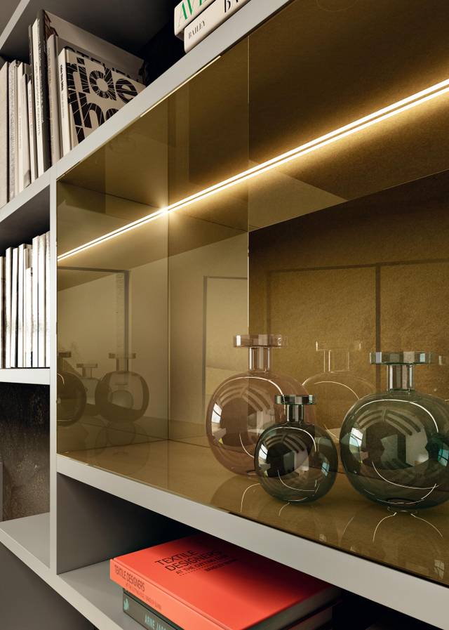 custom bookcase with internal lighting | LagoLinea Shelving | LAGO
